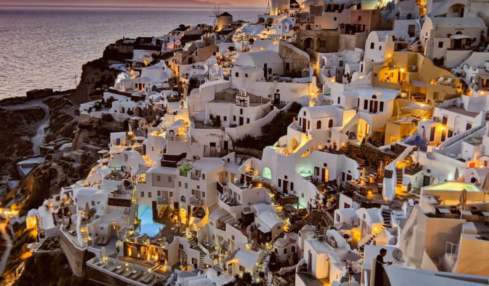 Houses and sunset on the Greek island of Santorini 