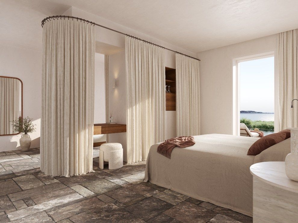 SUMMER TRAVEL LAUNCH Introducing THEOXENIA Mykonos not as you know it bedroom sea view holiday