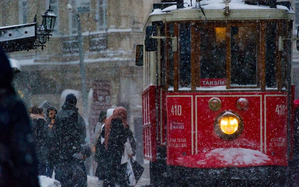 tram in Istanbul snow